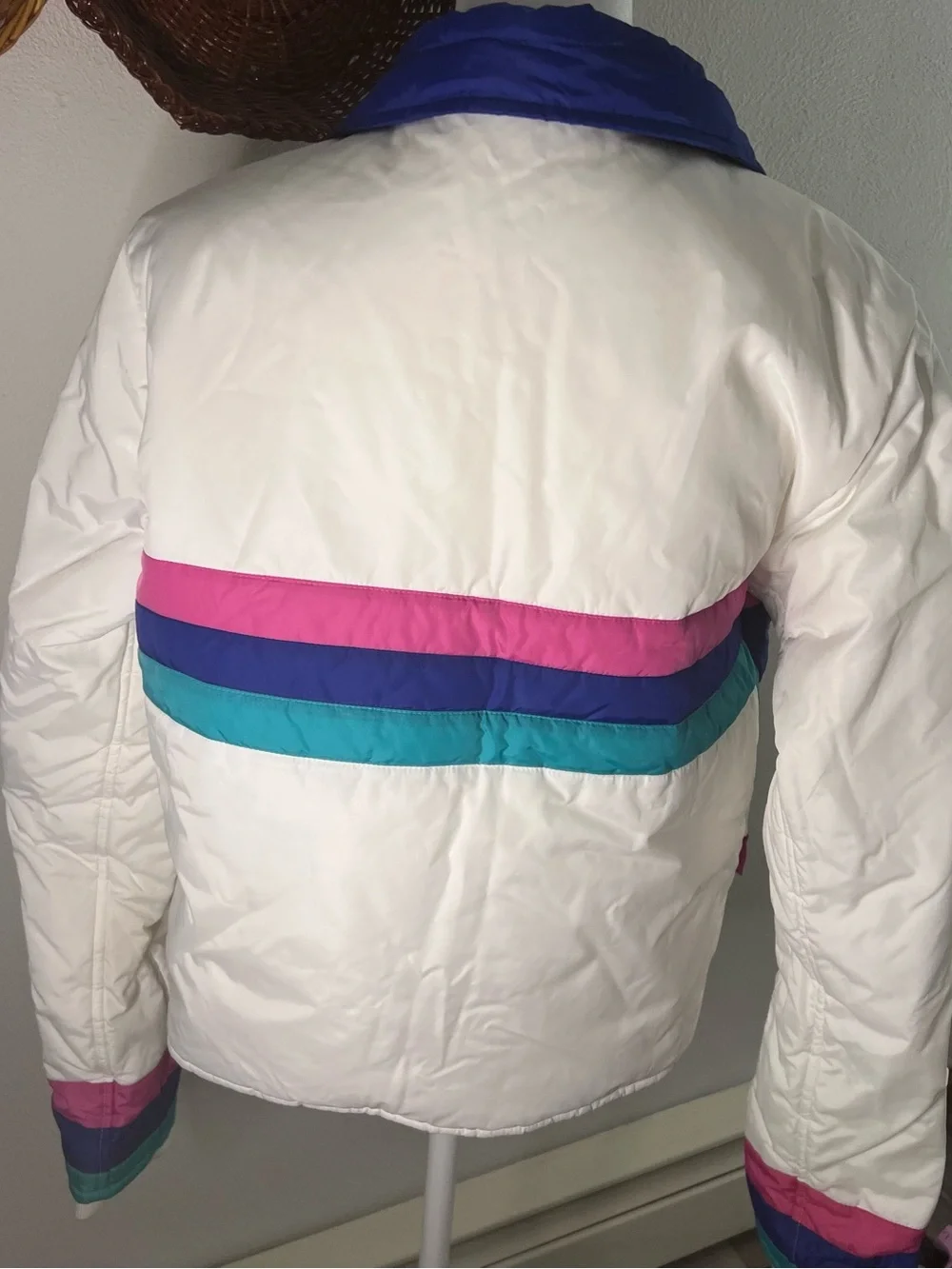 Vans White Colorblock Puffer Jacket with Pink, Teal & Purple Accents